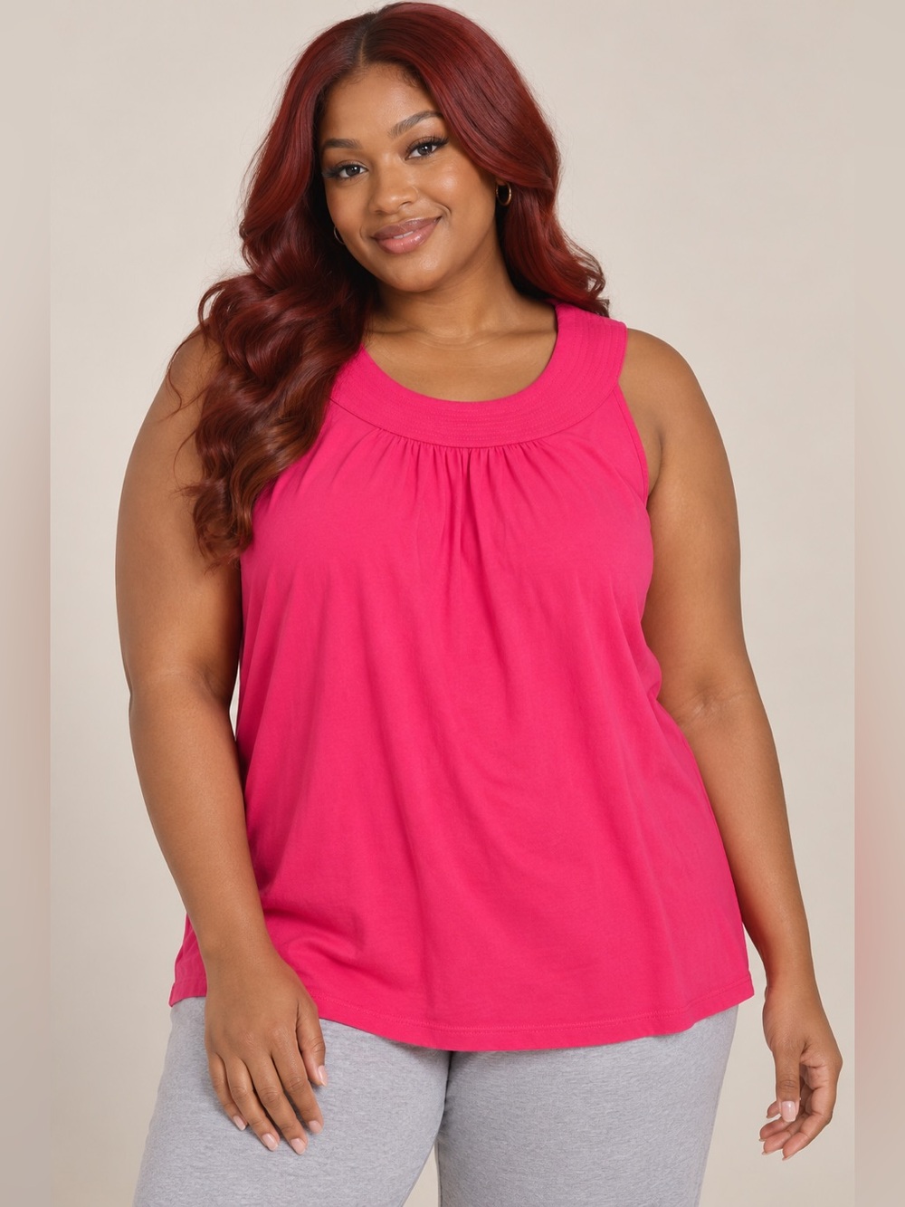 Bobbie Brooks Women’s 1X 16-18 Hot Pink Sleeveless Swing Tank Tunic Top